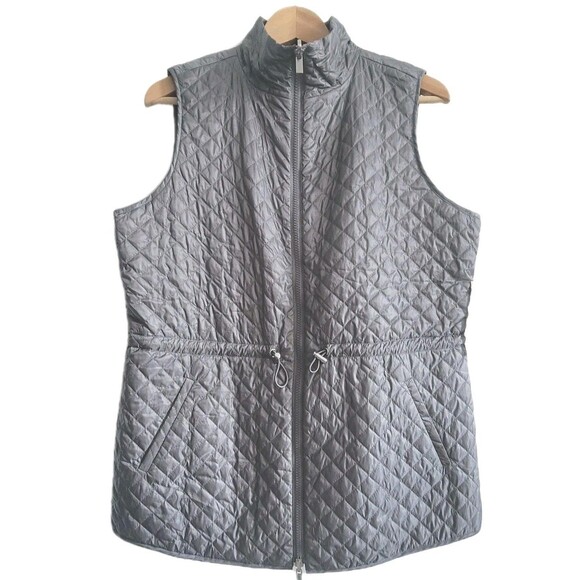 NWT Chicos Zenergy Reversible Striped Quilted Puffer Vest Womens Size 1 M Gray - Picture 1 of 16